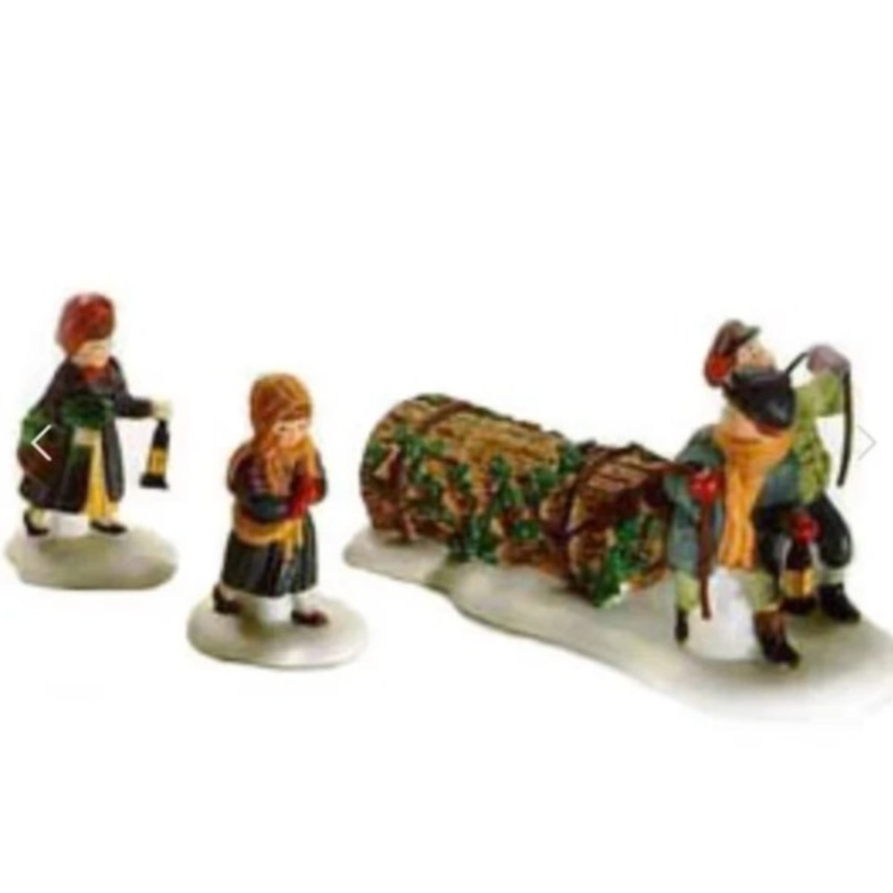 DEPT 56 HERITAGE VILLAGE COLLECTION BRINGING HOME THE YULE LOG - RETIRED